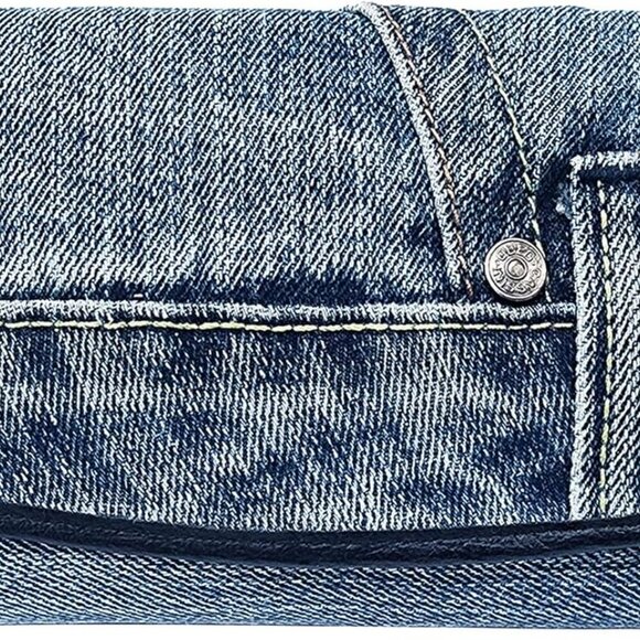 Upcycling Blue Denim Large Capacity Money Flap Roomy Long Wallet Purse for Women - Picture 1 of 7